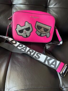Karl Lagerfeld Pink Embellished Crossbody Bag
